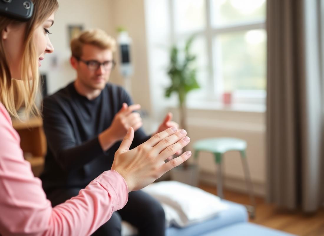 Hand therapist guiding a patient through rehabilitation